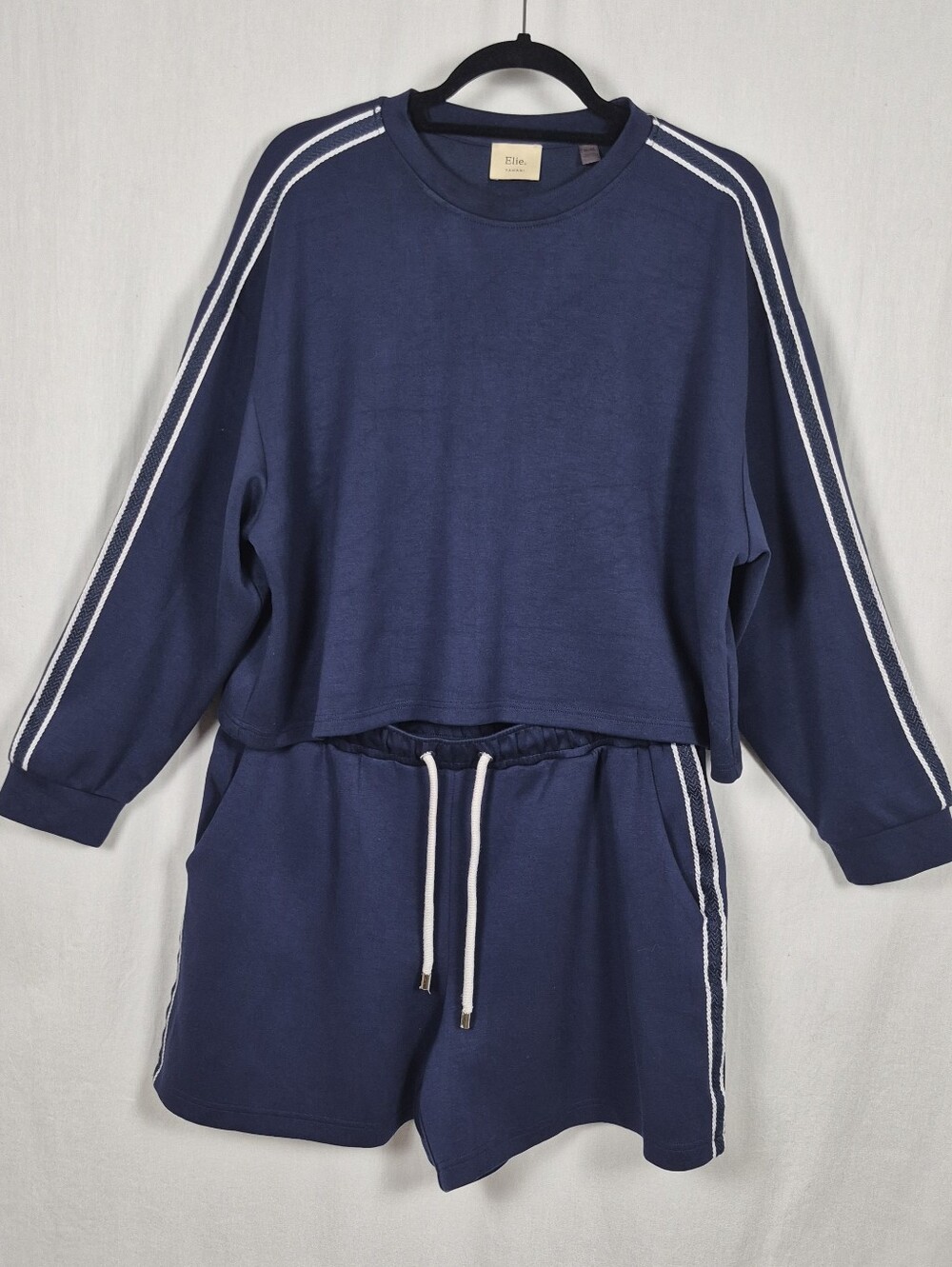 Elie Tahari Navy Blue Athletic Set with White Stripes